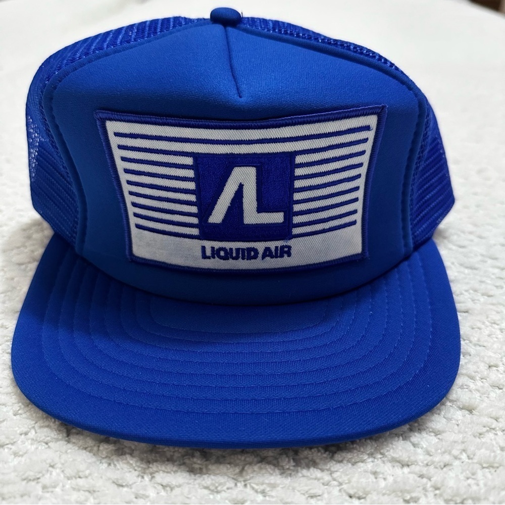 Vintage Liquid Air Corporation Patch Hat Snapback Blue Trucker Cap